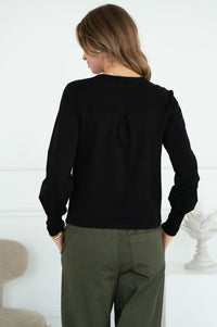 POSITANO COTTON MITERED BACK CARDIGAN IN BLACK