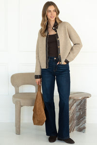 OTTILLIE FAUX LEATHER TRIM CARDIGAN