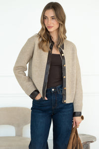 OTTILLIE FAUX LEATHER TRIM CARDIGAN