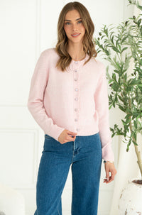 AISHA CRYSTAL BUTTON SWEATER-PI