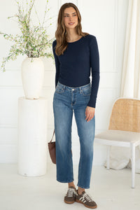 SOLA RIBBED CURVED HEM L/S TEE-BL