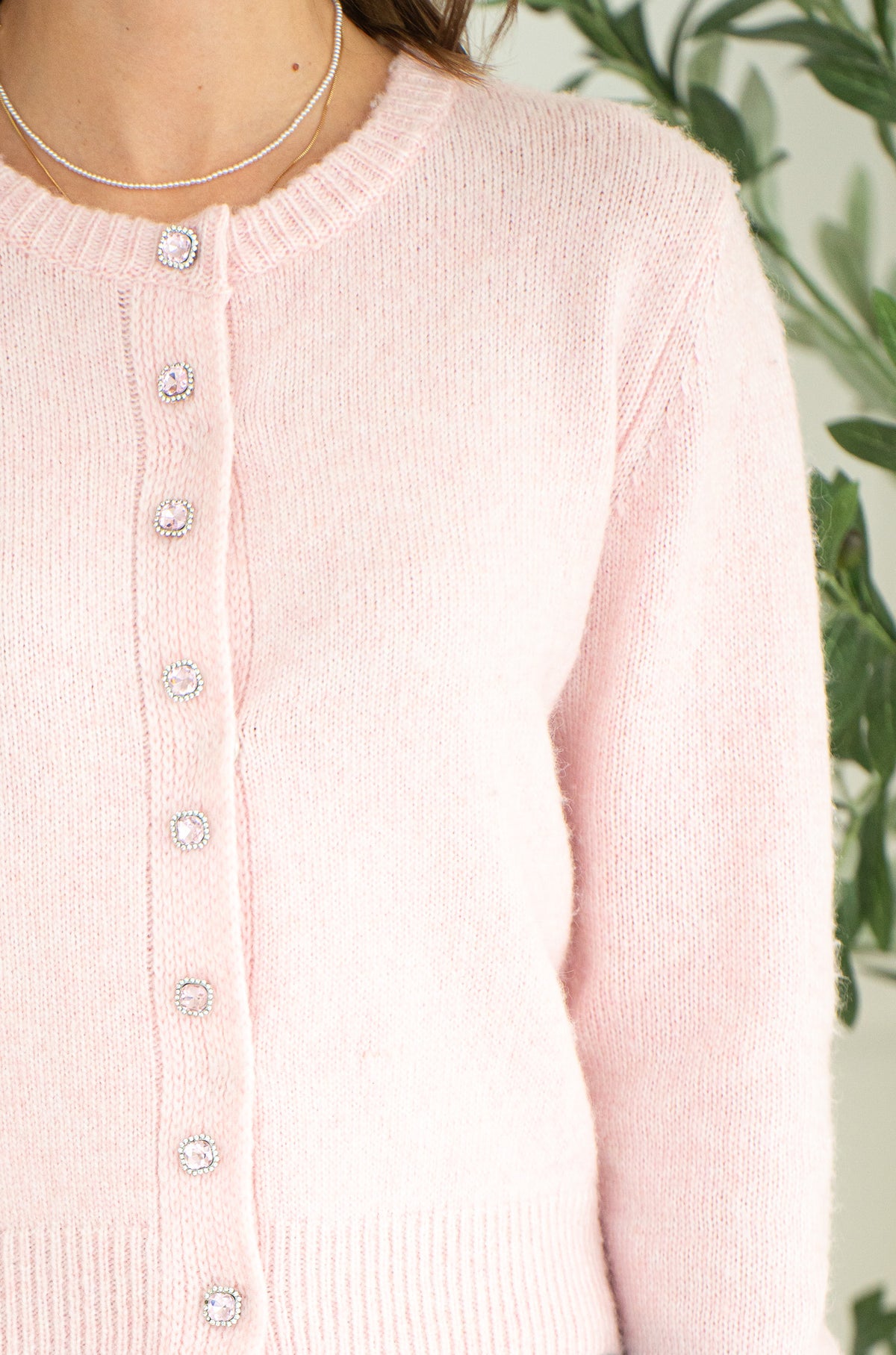 AISHA CRYSTAL BUTTON SWEATER-PI