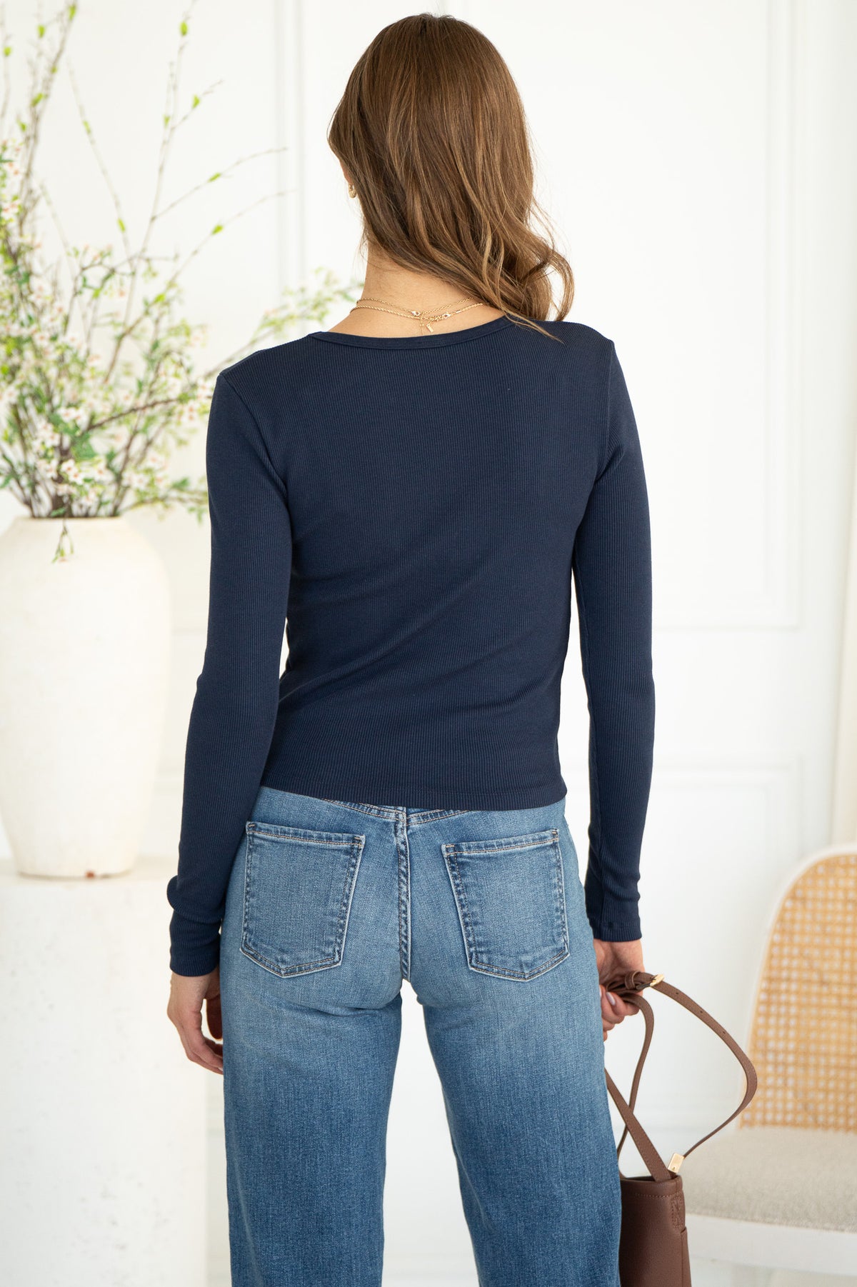 SOLA RIBBED CURVED HEM L/S TEE-BL