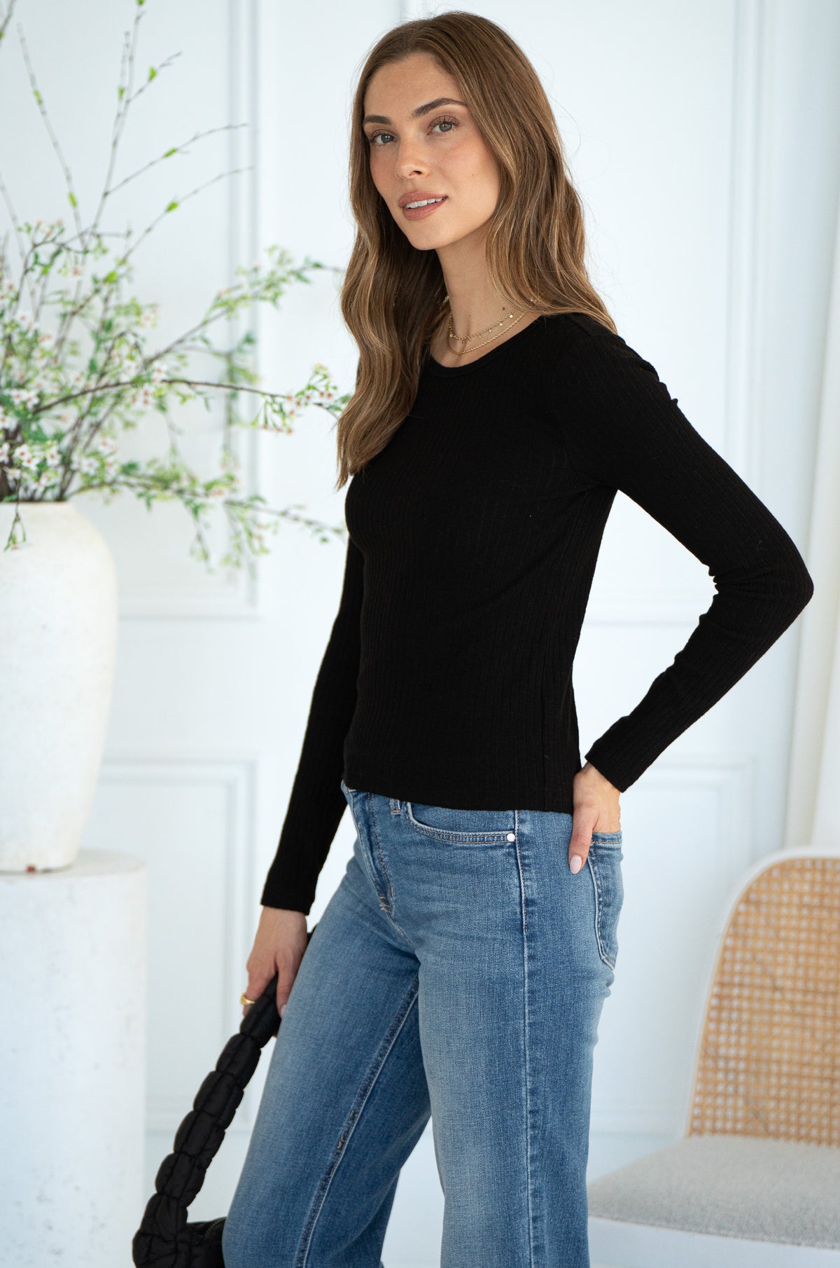 SAGAN RIB CREWNECK TOP-BK