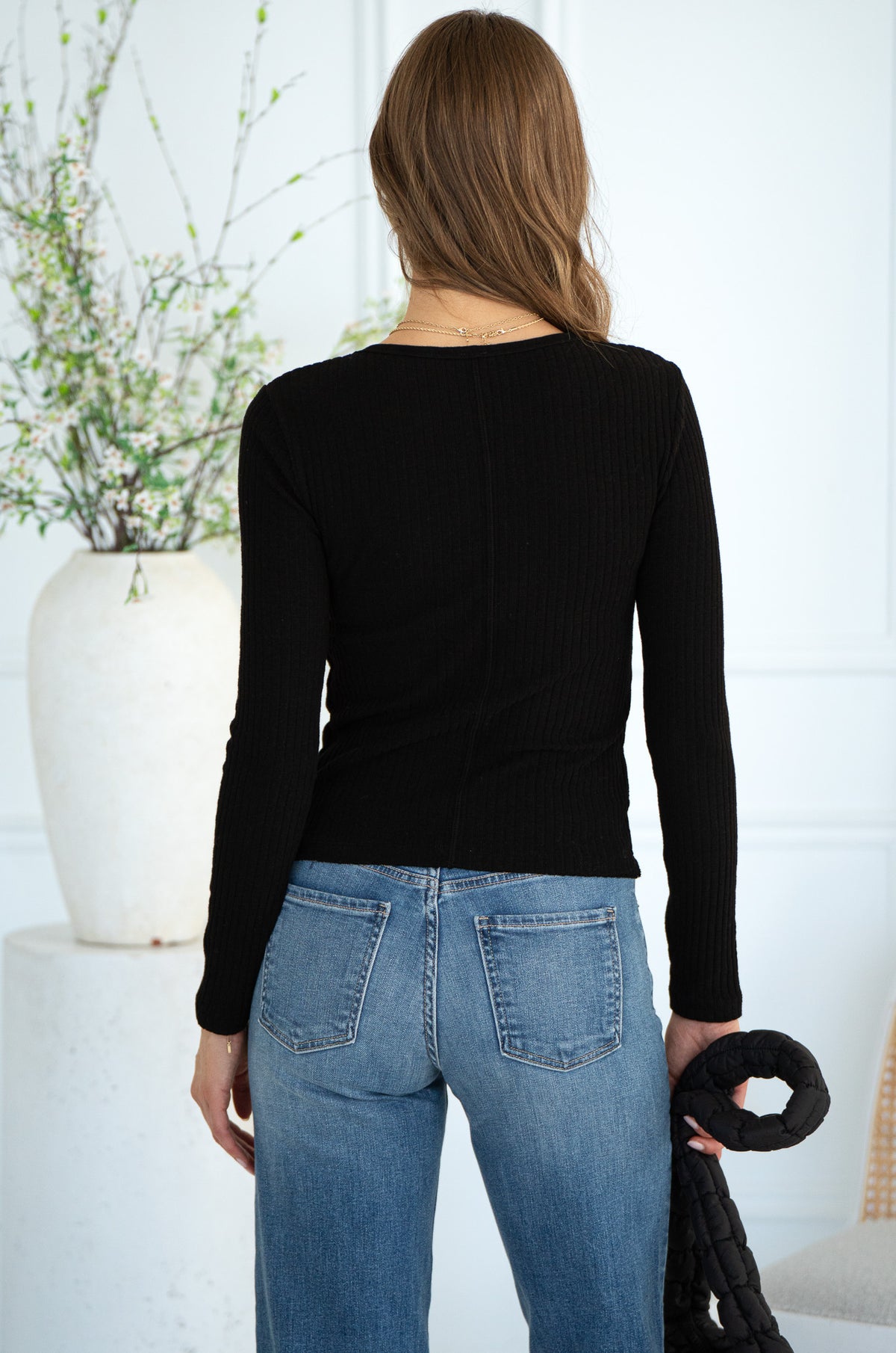SAGAN RIB CREWNECK TOP-BK
