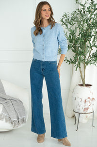 AISHA CRYSTAL BUTTON SWEATER-BL