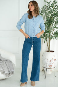 AISHA CRYSTAL BUTTON SWEATER-BL