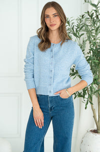 AISHA CRYSTAL BUTTON SWEATER-BL