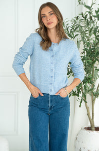 AISHA CRYSTAL BUTTON SWEATER-BL