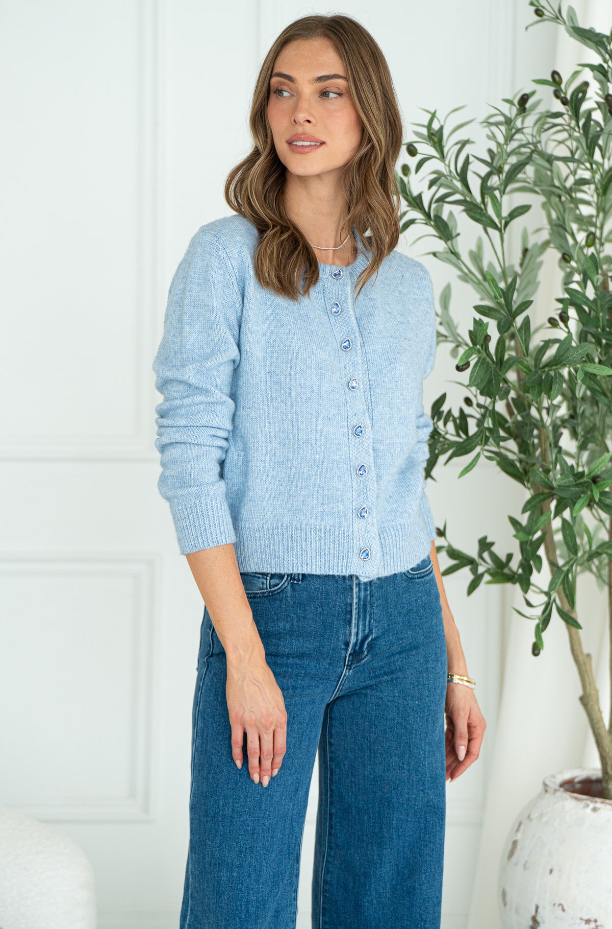 AISHA CRYSTAL BUTTON SWEATER-BL
