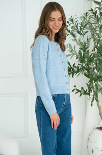AISHA CRYSTAL BUTTON SWEATER-BL