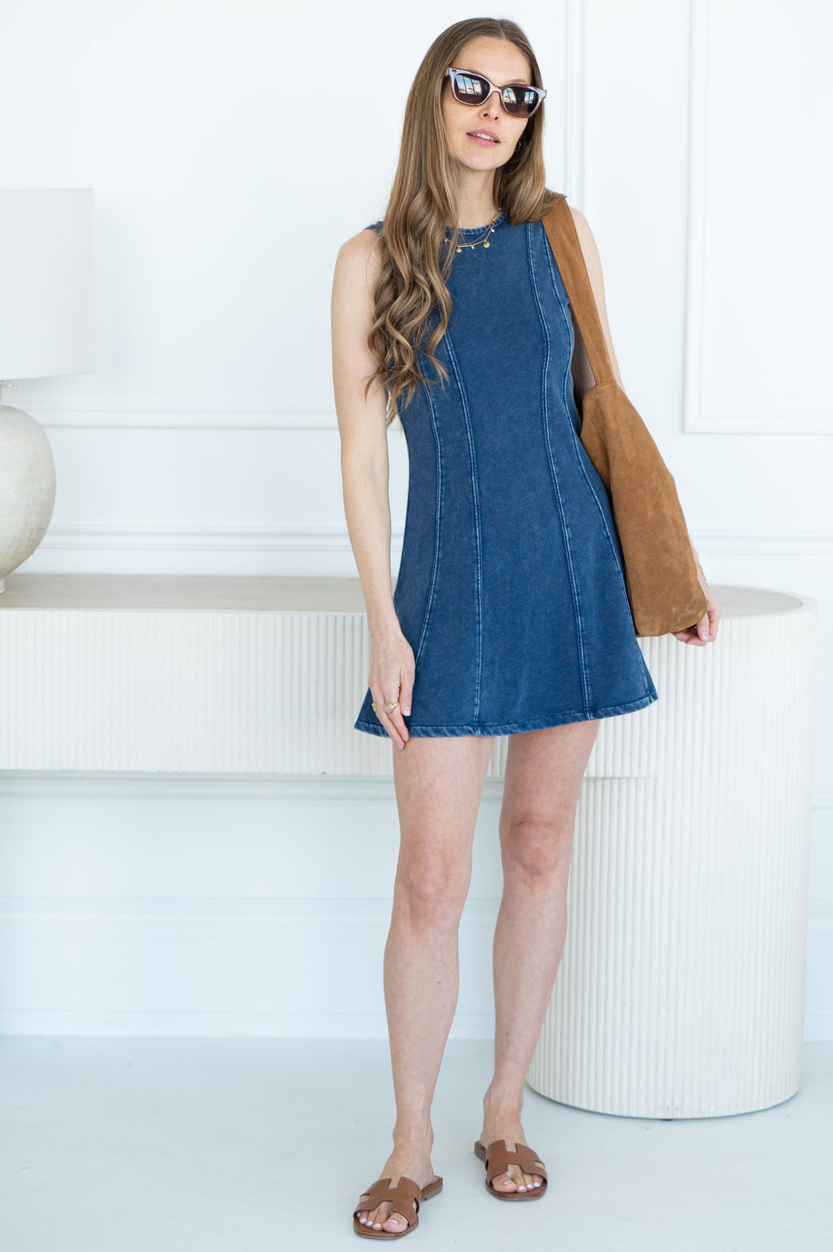 FRESH START FRENCH TERRY DENIM DRESS