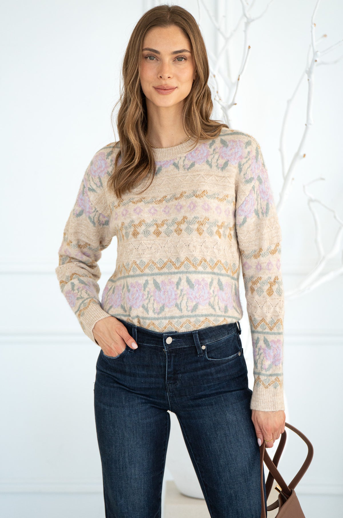 FLORAL CABLE DETAIL SWEATER