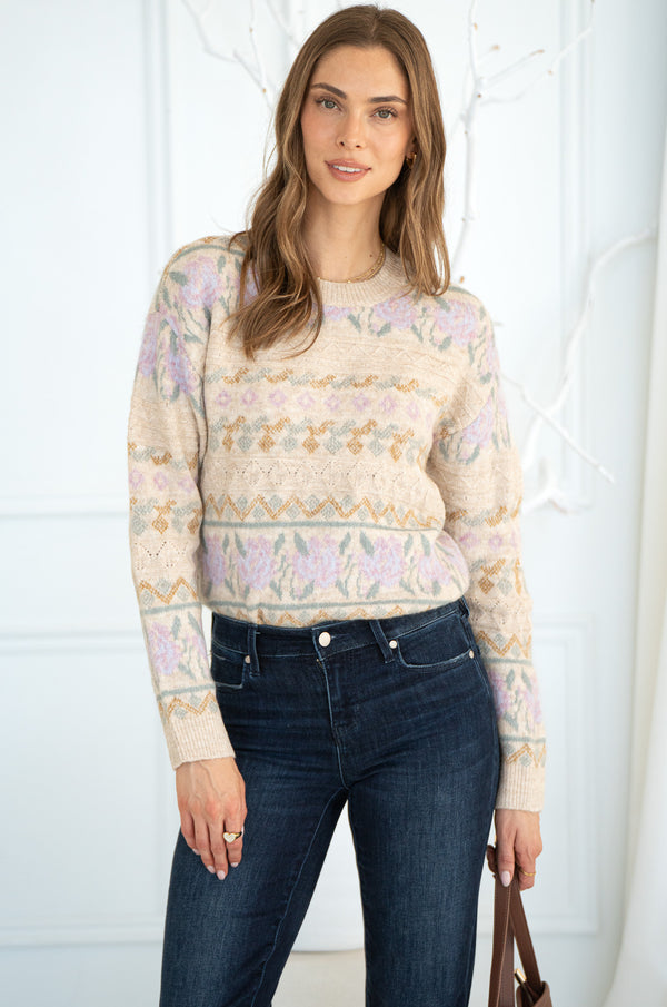 FLORAL CABLE DETAIL SWEATER