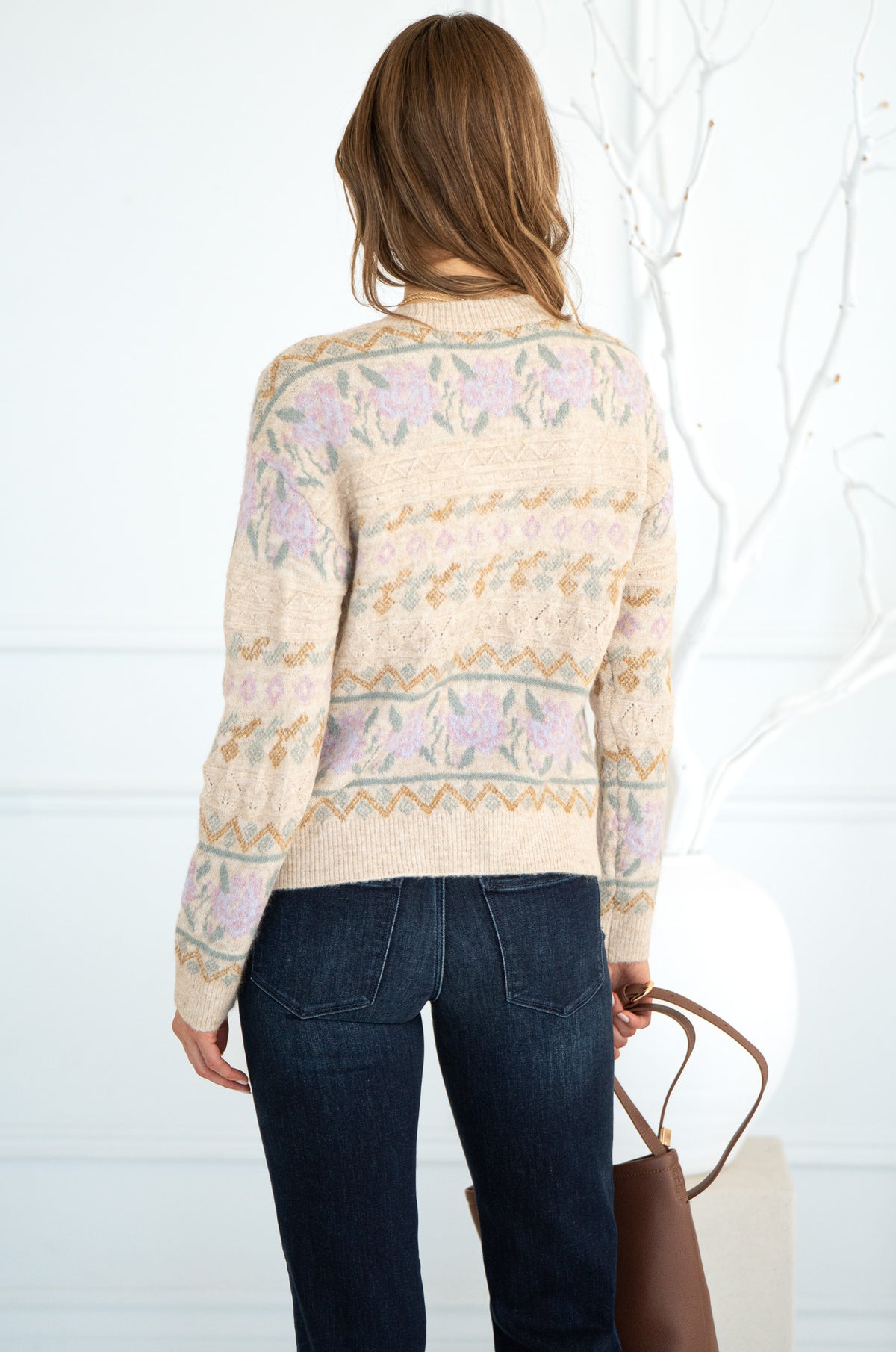 FLORAL CABLE DETAIL SWEATER