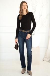 SOLA RIBBED CURVED HEM L/S TEE-BK
