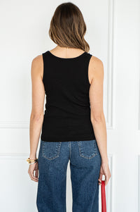 JUST A SECOND FITTED RIBBED TANK-BK