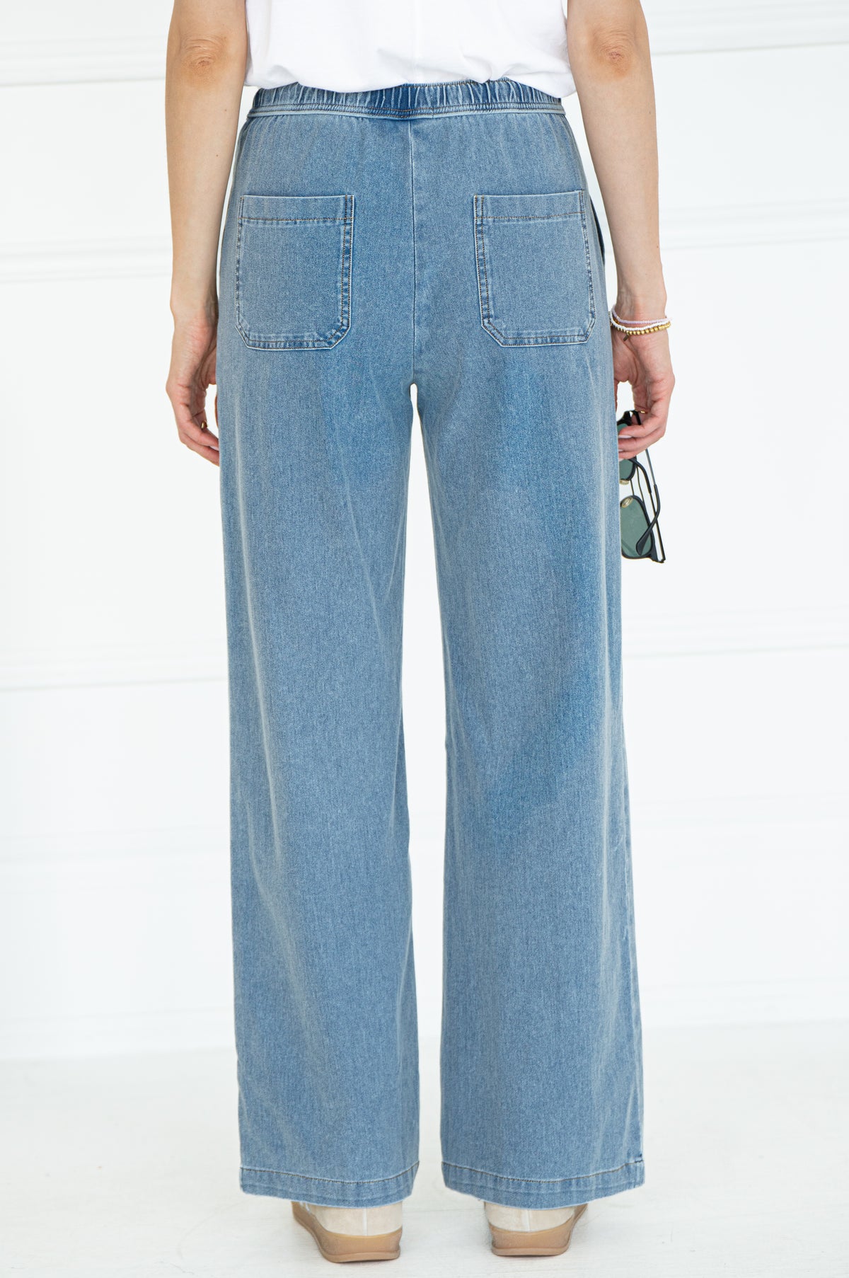 JAGGER KNIT DENIM WIDE LEG PANTS