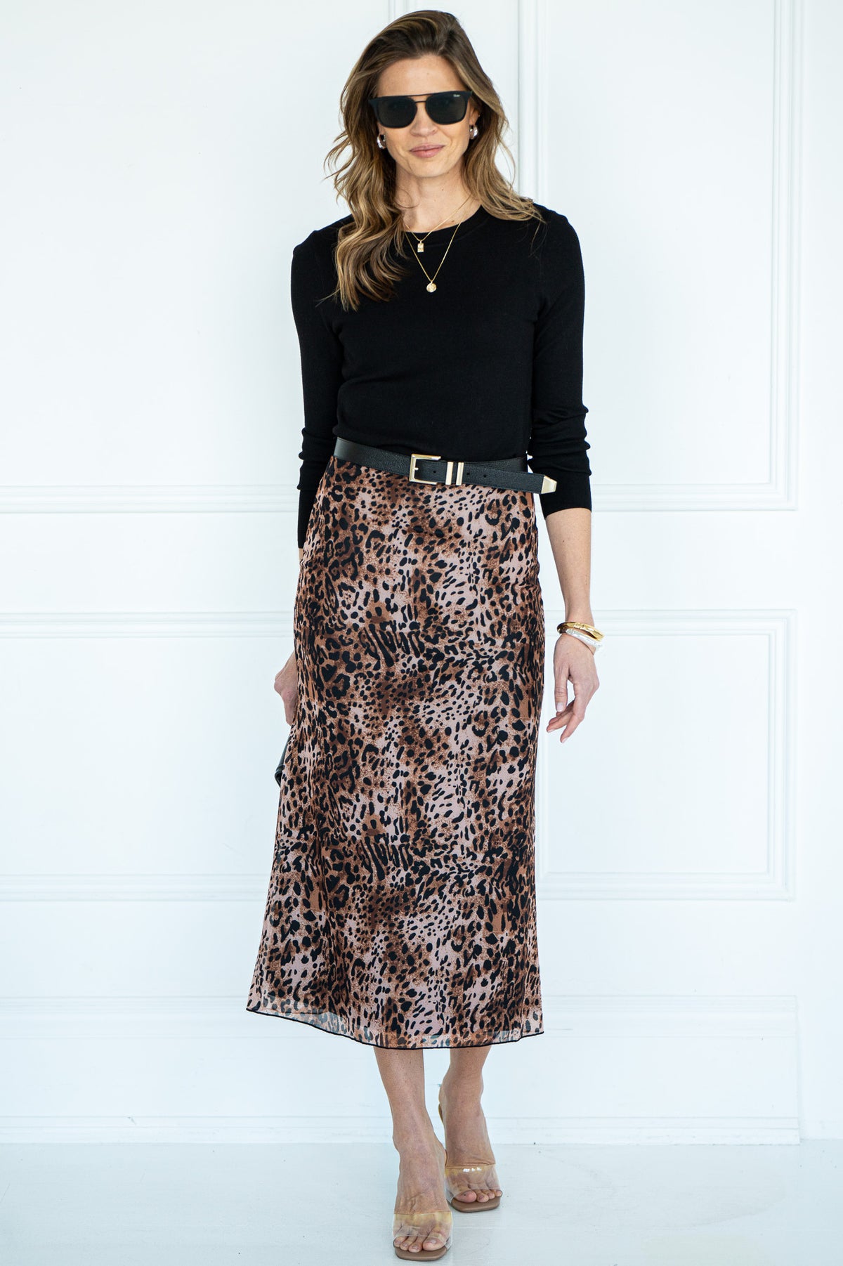 VEYDA MESH LEOPARD MIDI SKIRT