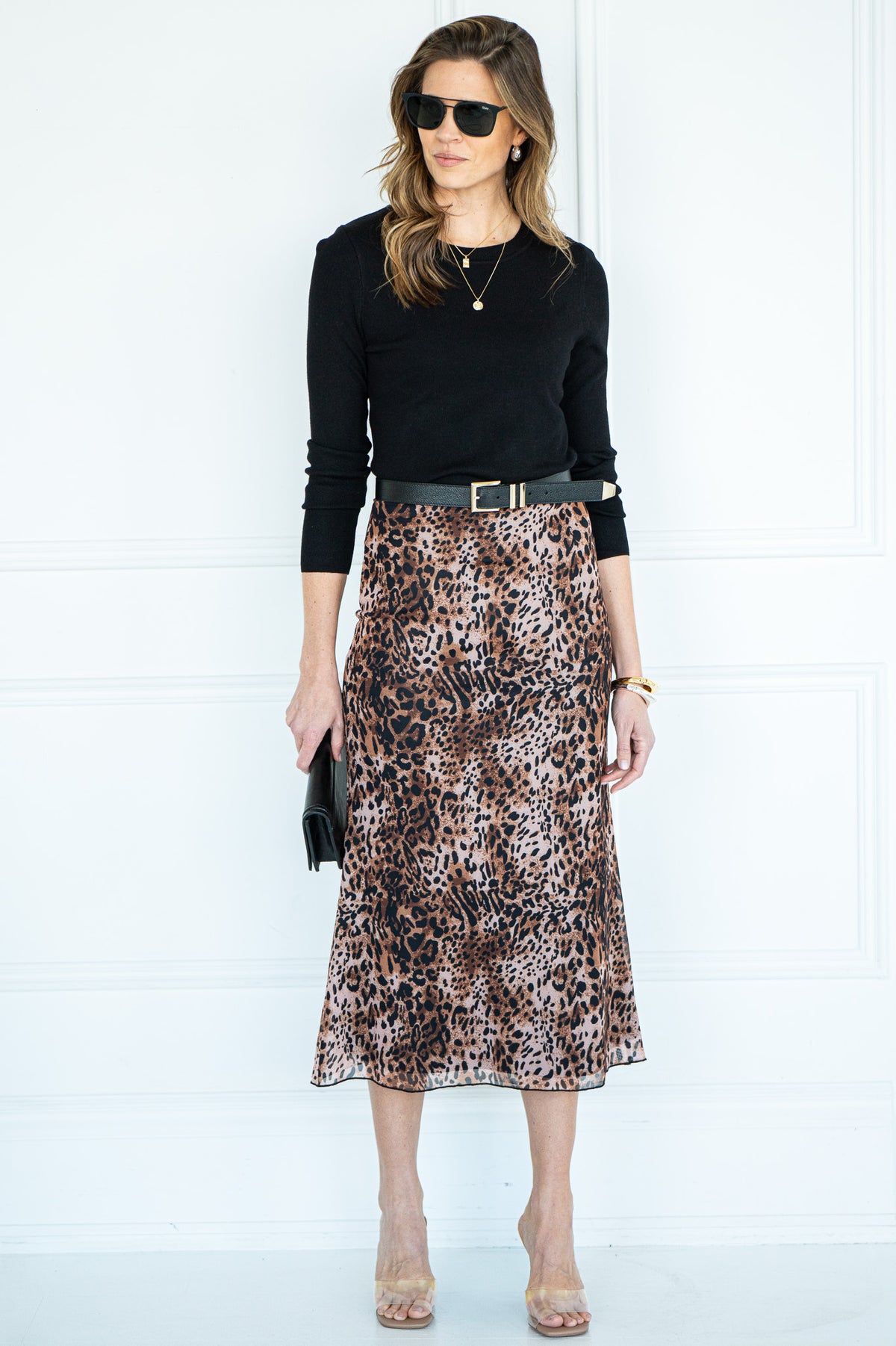 VEYDA MESH LEOPARD MIDI SKIRT