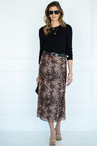 VEYDA MESH LEOPARD MIDI SKIRT