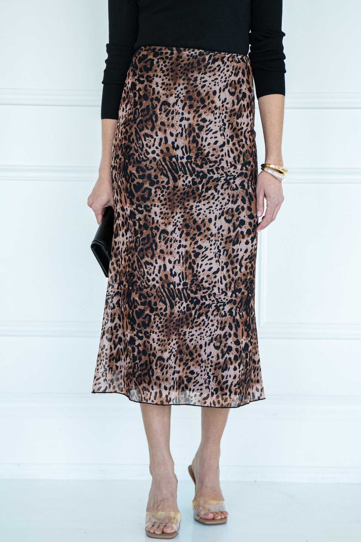 VEYDA MESH LEOPARD MIDI SKIRT