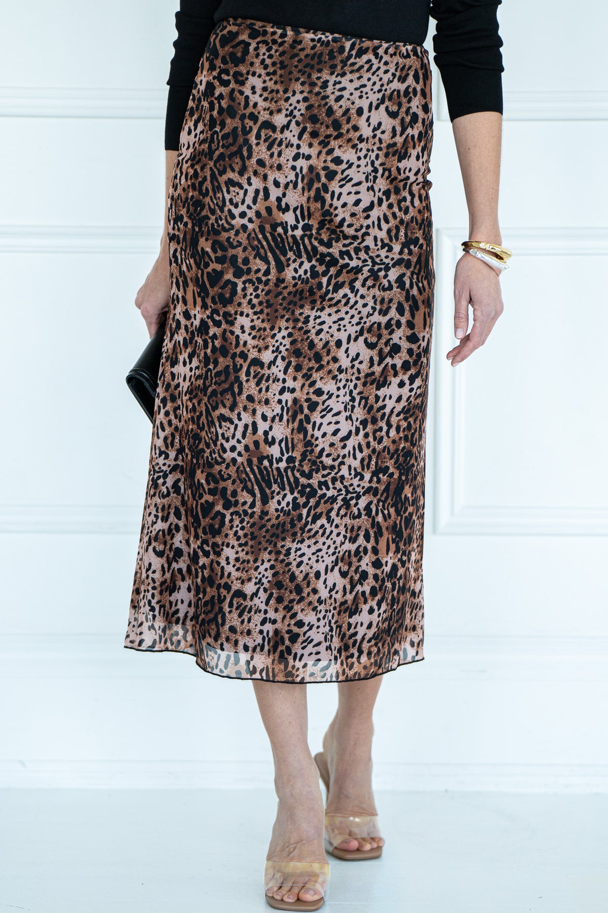 VEYDA MESH LEOPARD MIDI SKIRT