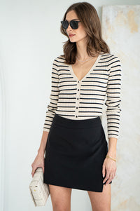 JORDANA STRIPE BUTTON UP SWEATER