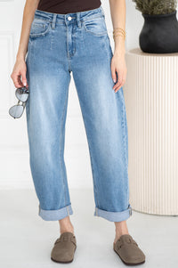 KATE CUFFED BARREL JEANS-BL