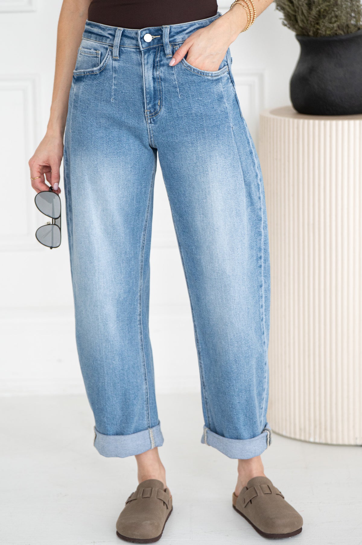 KATE CUFFED BARREL JEANS-BL