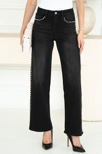 OLIVIA STUD WIDE LEG JEANS-BK