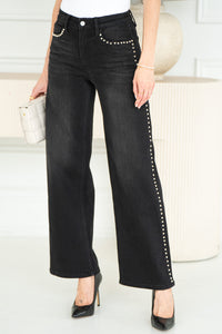 OLIVIA STUD WIDE LEG JEANS-BK