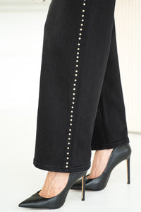 OLIVIA STUD WIDE LEG JEANS-BK