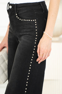 OLIVIA STUD WIDE LEG JEANS-BK