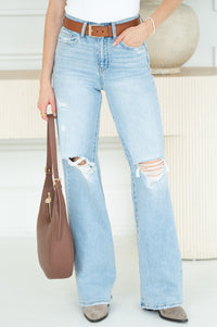 AWAY TOGETHER DISTRESSED WIDE LEG JEANS