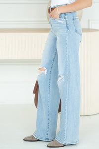 AWAY TOGETHER DISTRESSED WIDE LEG JEANS