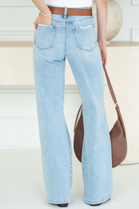 AWAY TOGETHER DISTRESSED WIDE LEG JEANS