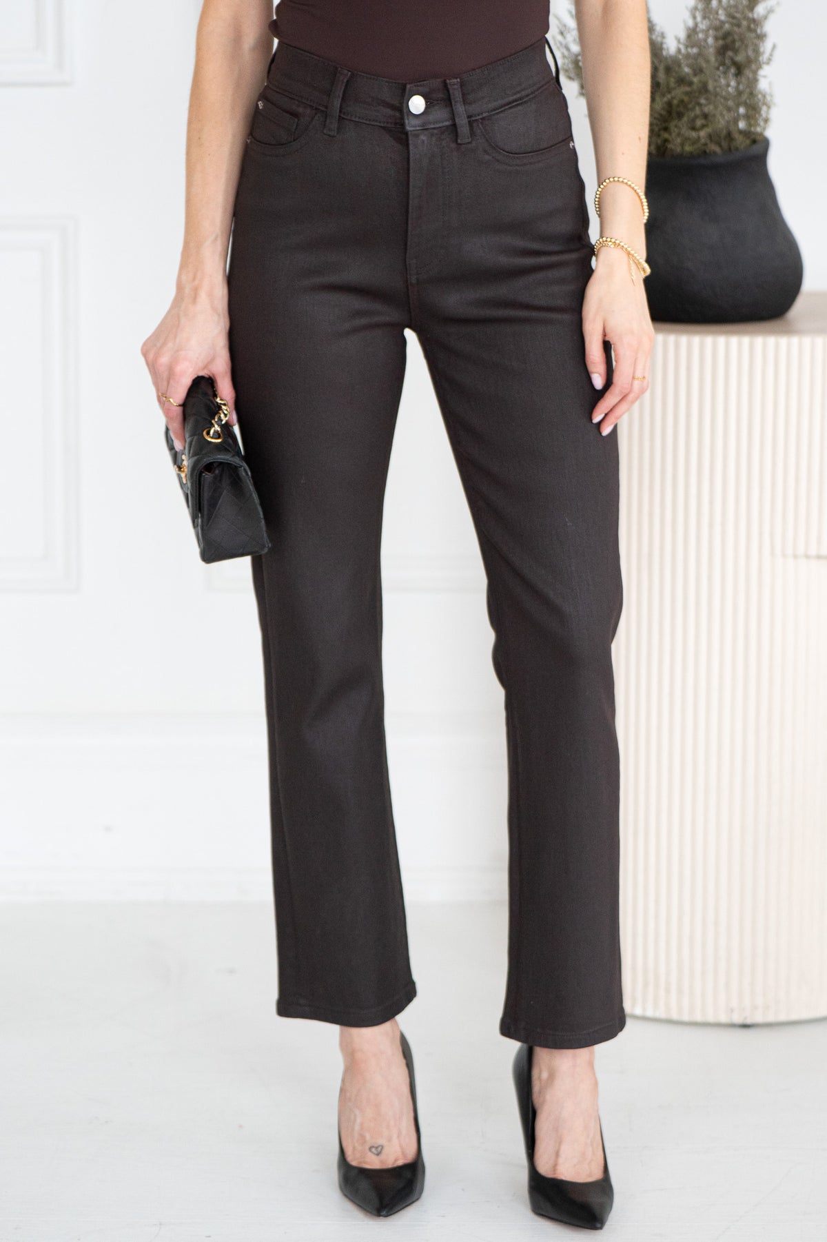 AMERICANO COATED STRAIGHT LEG JEANS-BR