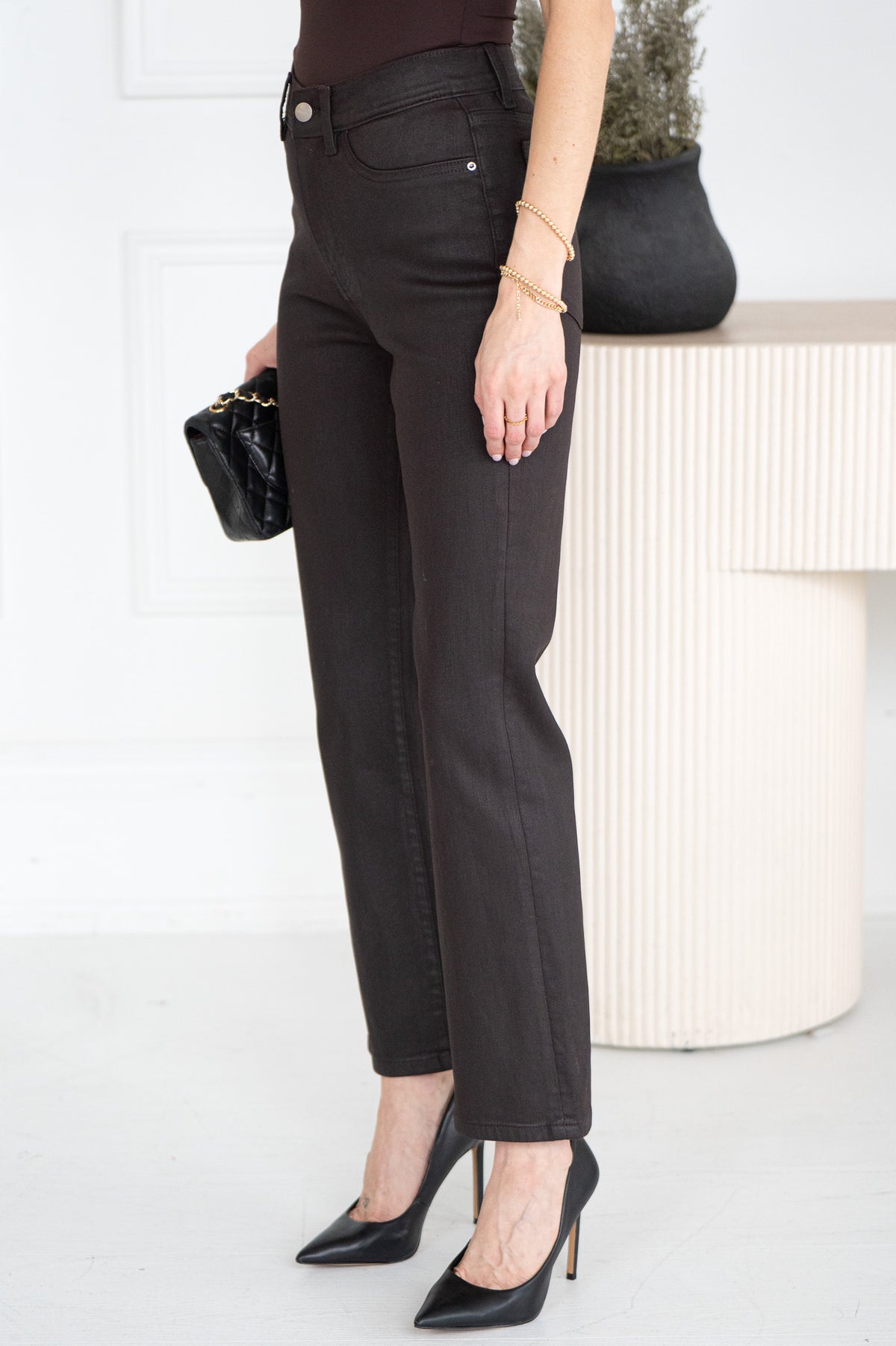 AMERICANO COATED STRAIGHT LEG JEANS-BR