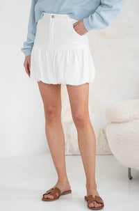 JADE BUBBLE HEM DENIM MINI SKIRT