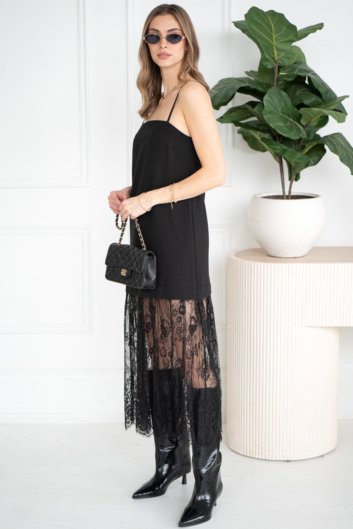 DIOR LACE TRIM MIDI DRESS