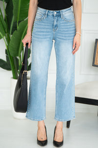 STUD SLIM WIDE LEG JEANS-LB