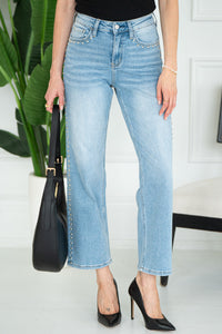 STUD SLIM WIDE LEG JEANS-LB