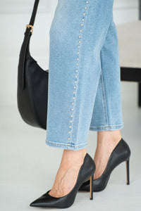 STUD SLIM WIDE LEG JEANS-LB