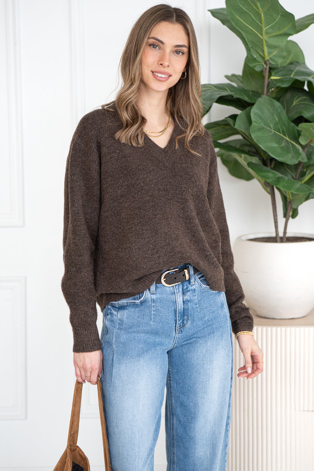 CHARLIE V NECK SWEATER-BR