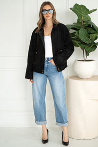 JOVEY FAUX SUEDE BOMBER-BK
