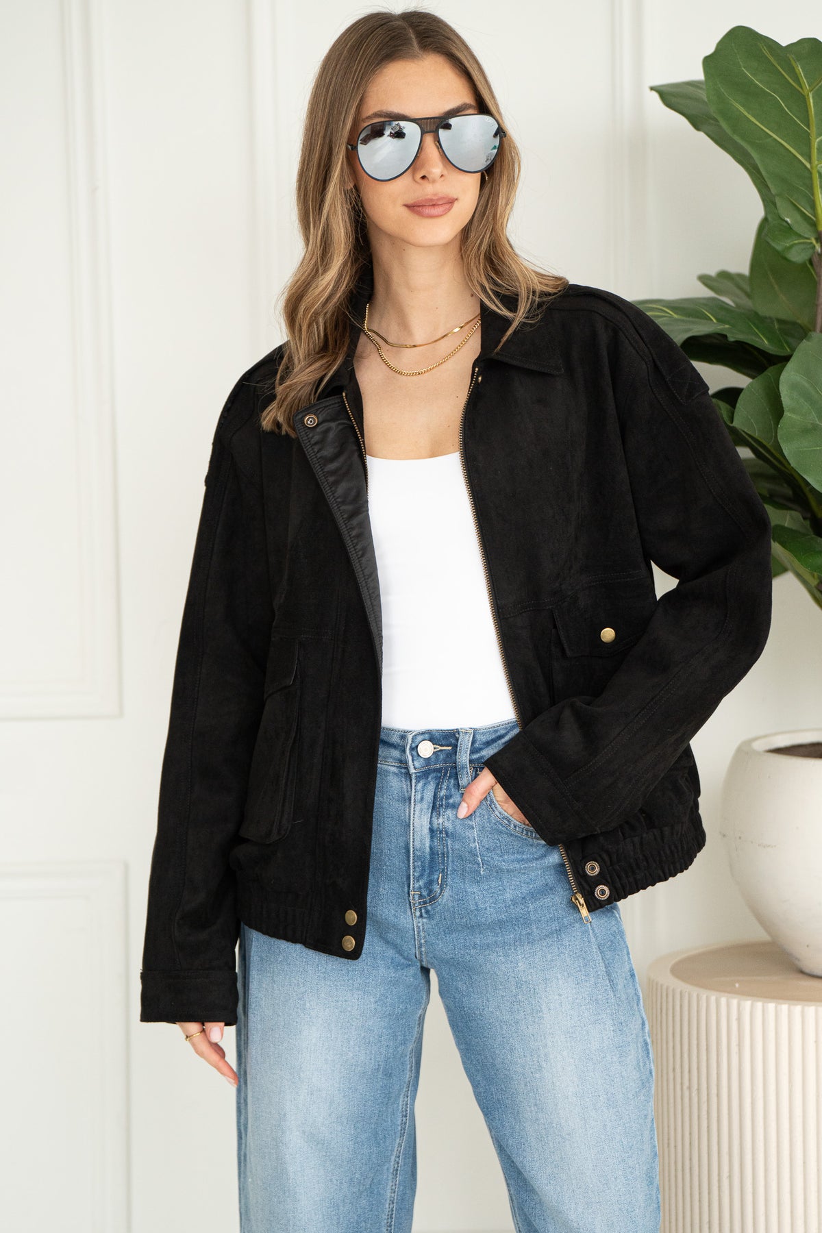 JOVEY FAUX SUEDE BOMBER-BK