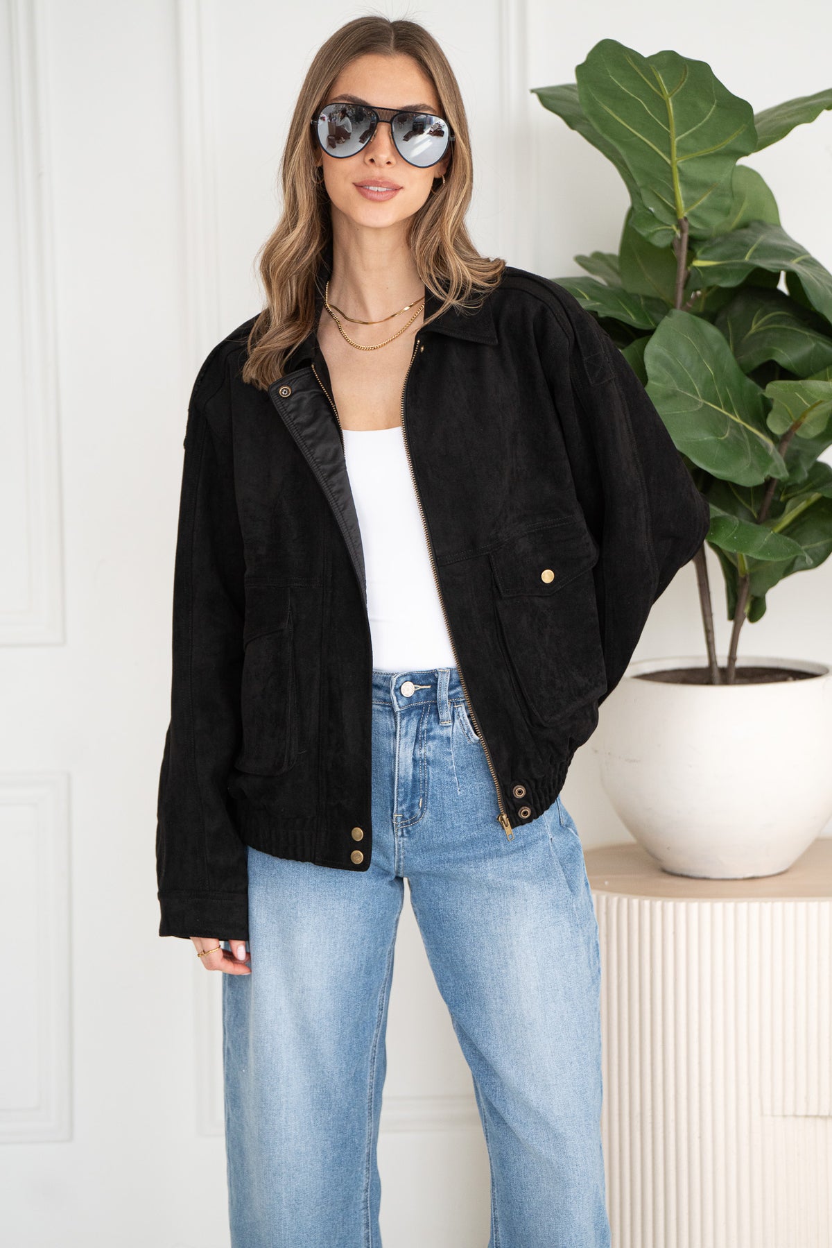 JOVEY FAUX SUEDE BOMBER-BK