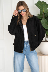 JOVEY FAUX SUEDE BOMBER-BK