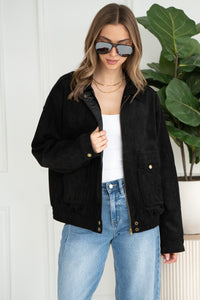 JOVEY FAUX SUEDE BOMBER-BK